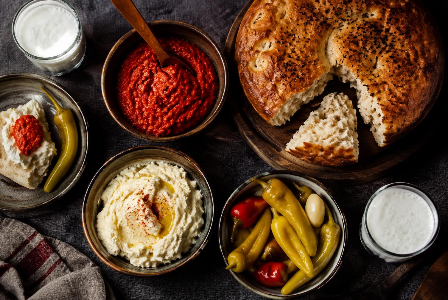 Ajvar, kajmak, bröd och ayran